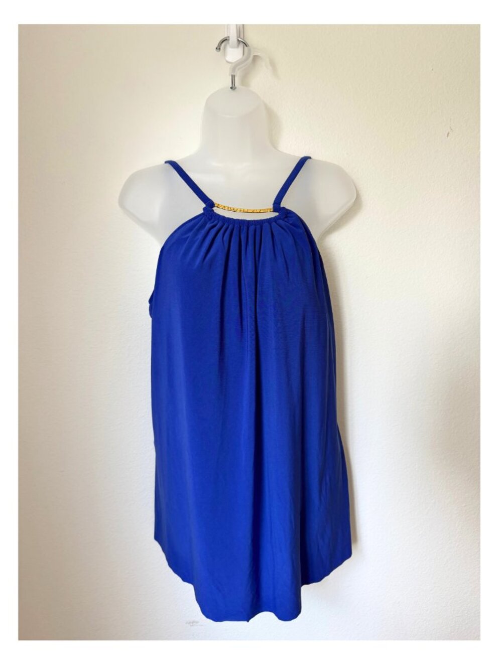 Miraclesuit Blue One Piece Swimsuit Gold Neck Plate Sz 12